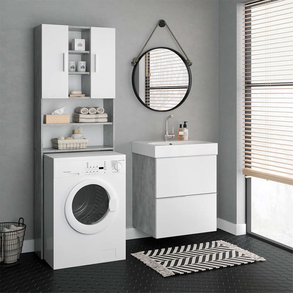 armoire machine à laver "Luis", Béton/Blanc, 190 x 64 cm, Vicco