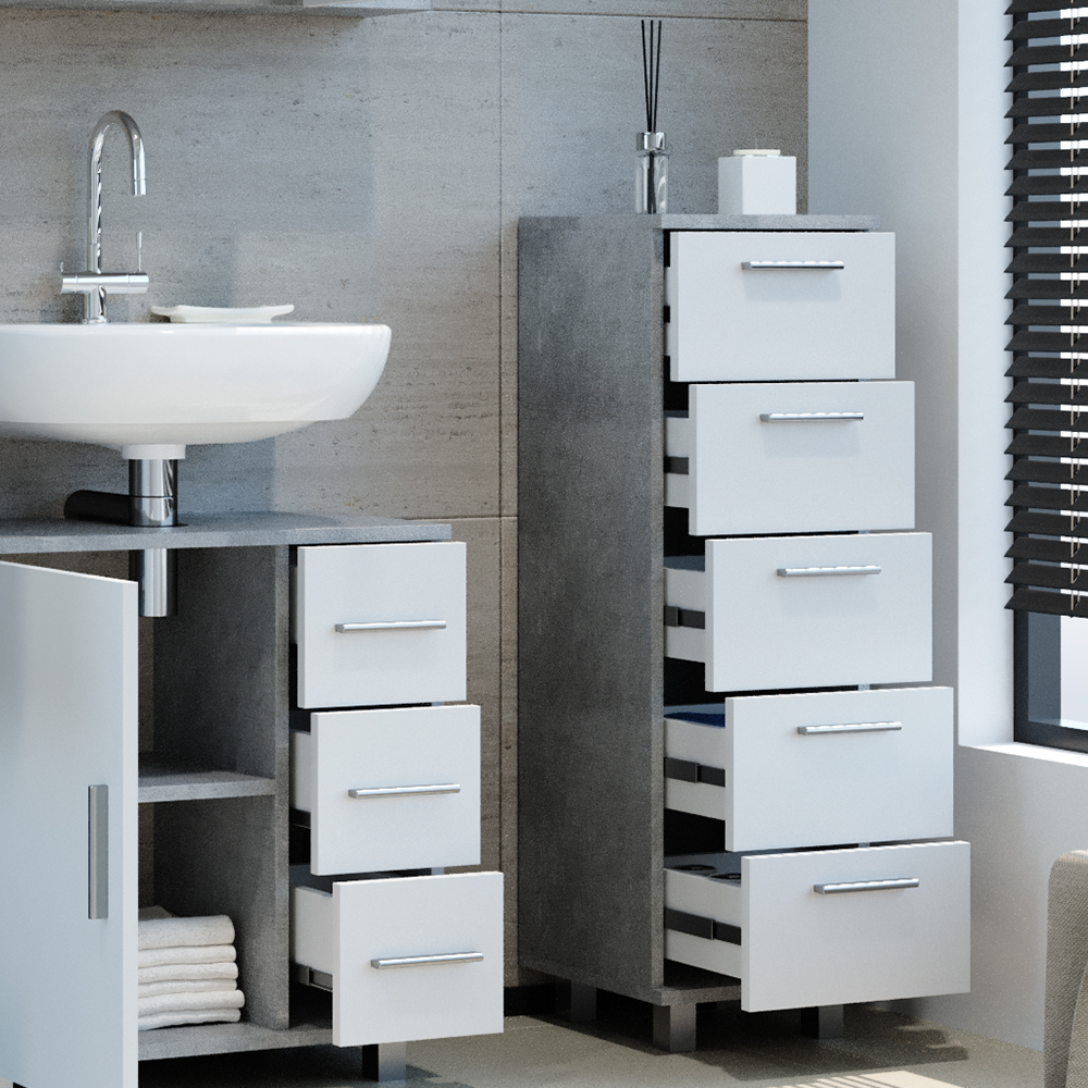 meuble de rangement de salle de bain "Ilias", Béton/Blanc, 30 x 95 cm, Vicco