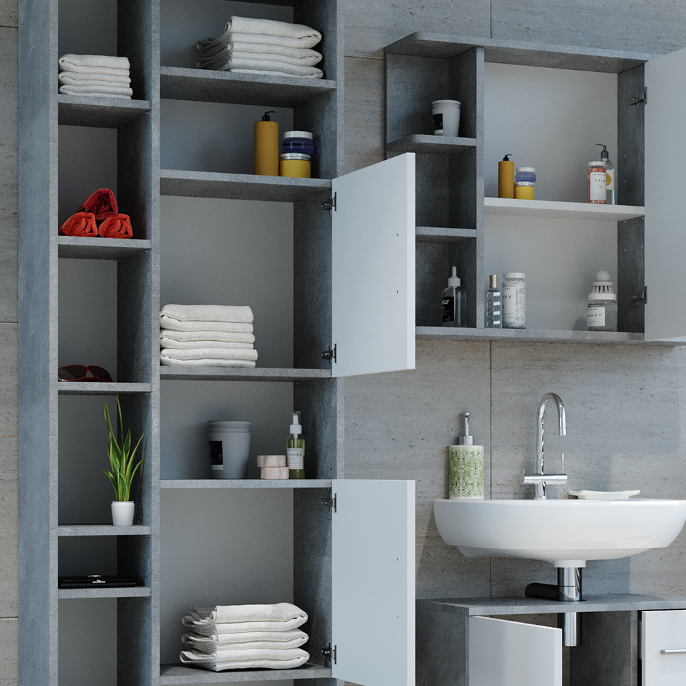 meuble de rangement de salle de bain "Ilias", Béton/Blanc, 60 x 190 cm, Vicco
