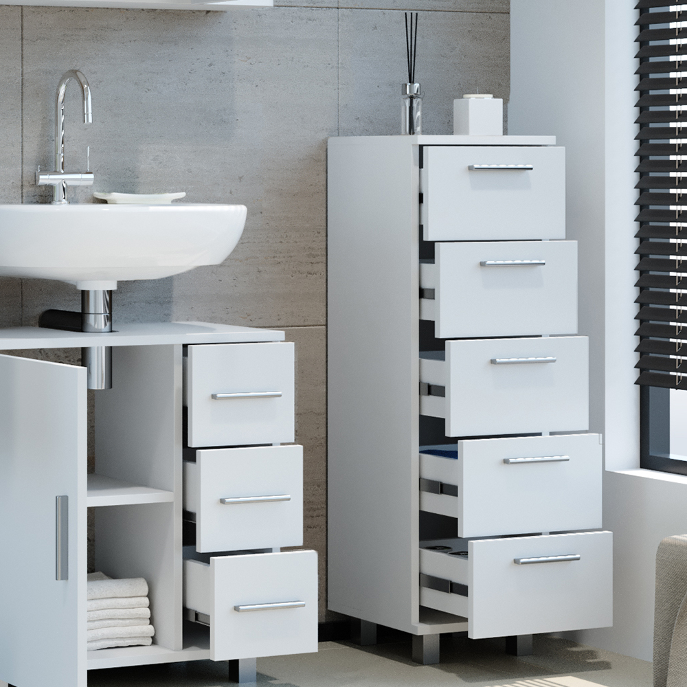 meuble de rangement de salle de bain "Ilias", Blanc, 30 x 95 cm, Vicco