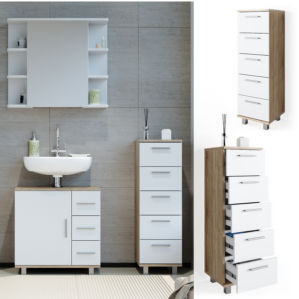 meuble de rangement de salle de bain "Ilias", Sonoma/Blanc, 30 x 95 cm, Vicco