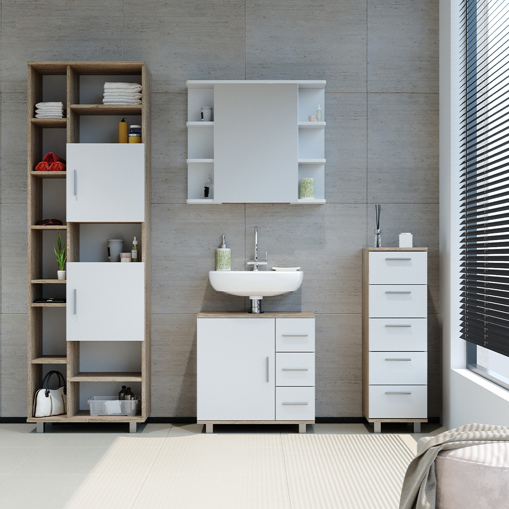meuble de rangement de salle de bain "Ilias", Sonoma/Blanc, 60 x 190 cm, Vicco