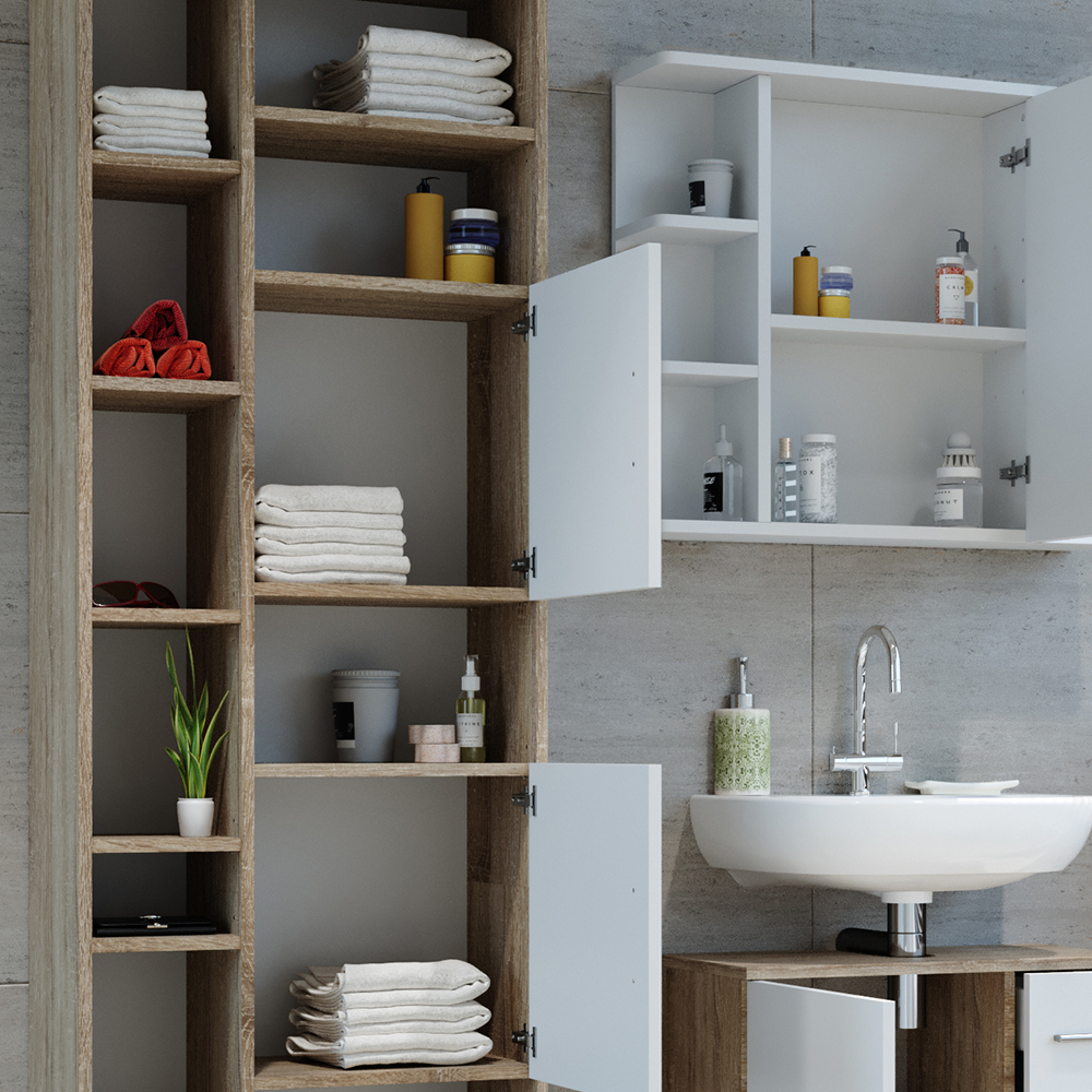 meuble de rangement de salle de bain "Ilias", Sonoma/Blanc, 60 x 190 cm, Vicco