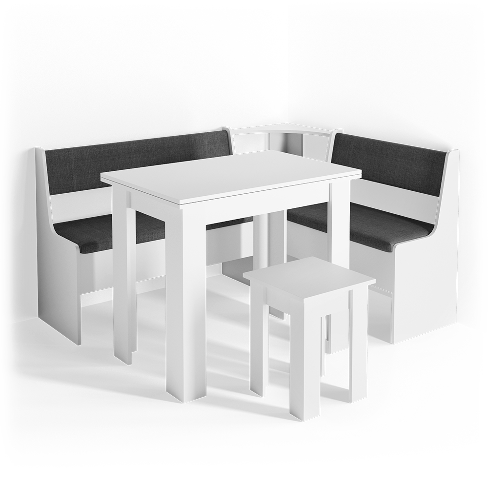 Eckbankgruppe "Roman" Weiß/Anthrazit 150 x 120 cm mit Tisch Vicco