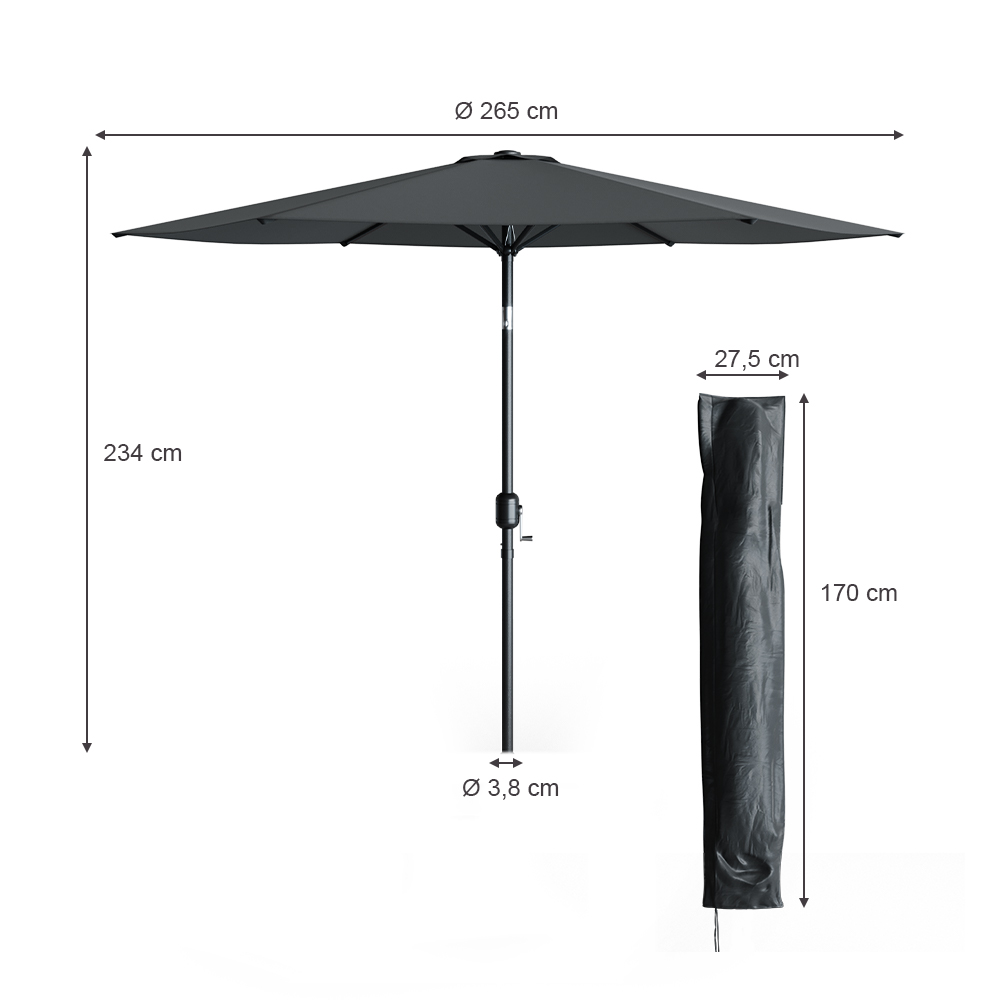 Parapluie , Anthracite, 270 cm avec housse de protection, OK-Living