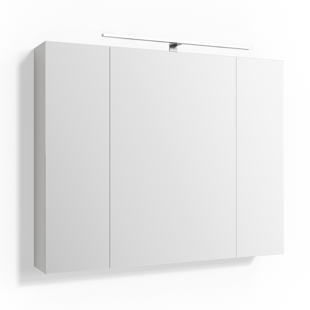 Bad Spiegelschrank "Rick" Weiß 90.4 x 72 cm mit 3 Türen und LED Beleuchtung Vicco