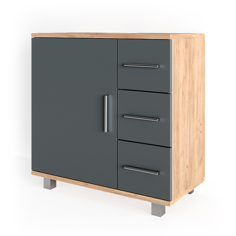 Mueble De Baño Midi Lux Estrecho (30 Cm) - Colores Dorado Roble Y Antracita, Con Cierre Suave