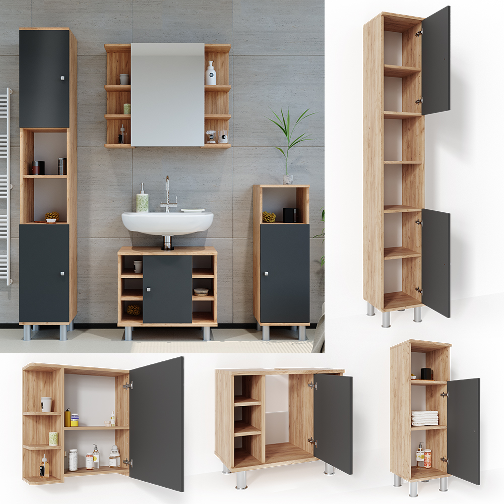 Meuble Mural De Salle De Bain FYNN Vicco – Anthracite Et Blanc – Moderne, Avec Rangement