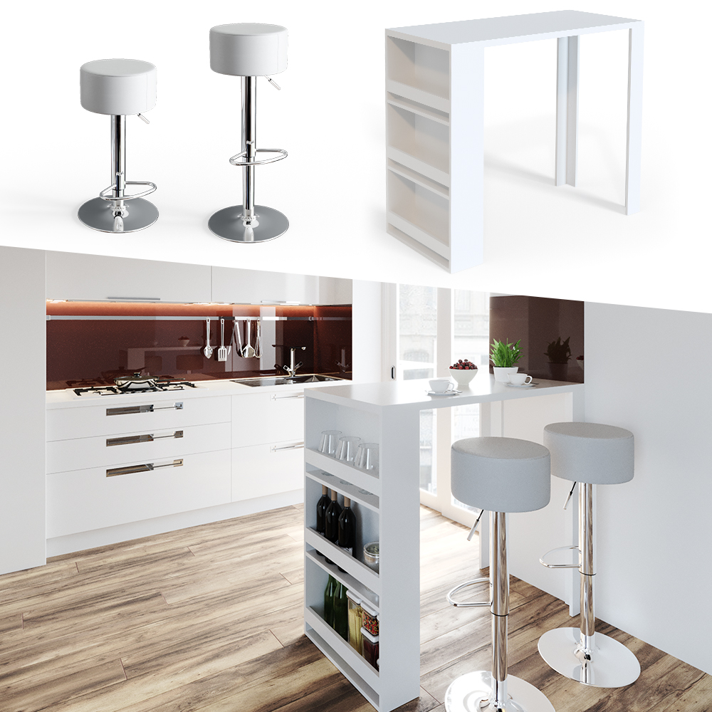 Table De Bar Blanche Vicco 80cm - Avec Étagères - Design Moderne Pour Cuisine Ou Salle à Manger