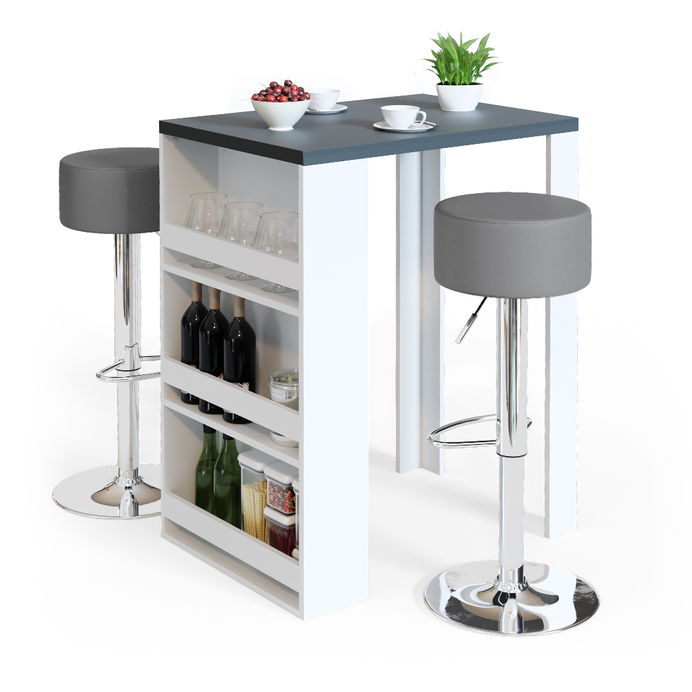 Table de bar , Blanc/Anthracite, 57 x 80 cm, Vicco