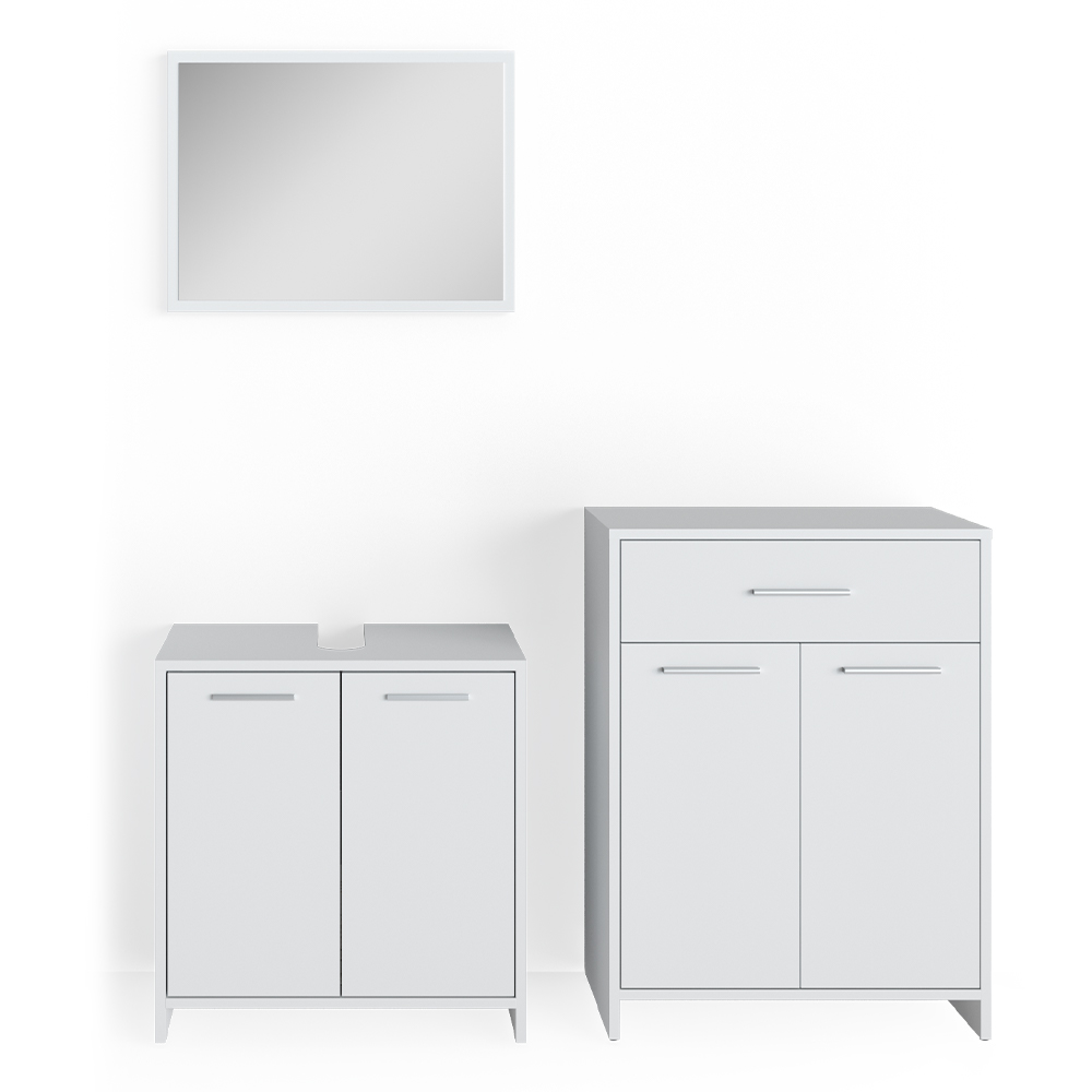 Set Mobili Bagno Karen 3 Pezzi - Mobile Lavabo, Specchio E Armadio Midi - Sonoma/Bianco, Design Moderno