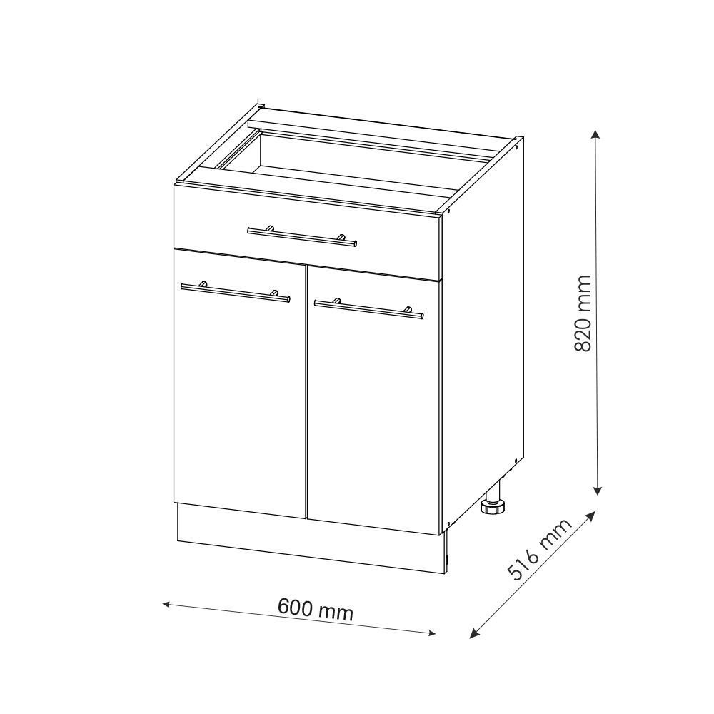Küchenunterschrank "Fame-Line" Weiß Hochglanz/Weiß 60 cm mit Schublade, ohne Arbeitsplatte Vicco