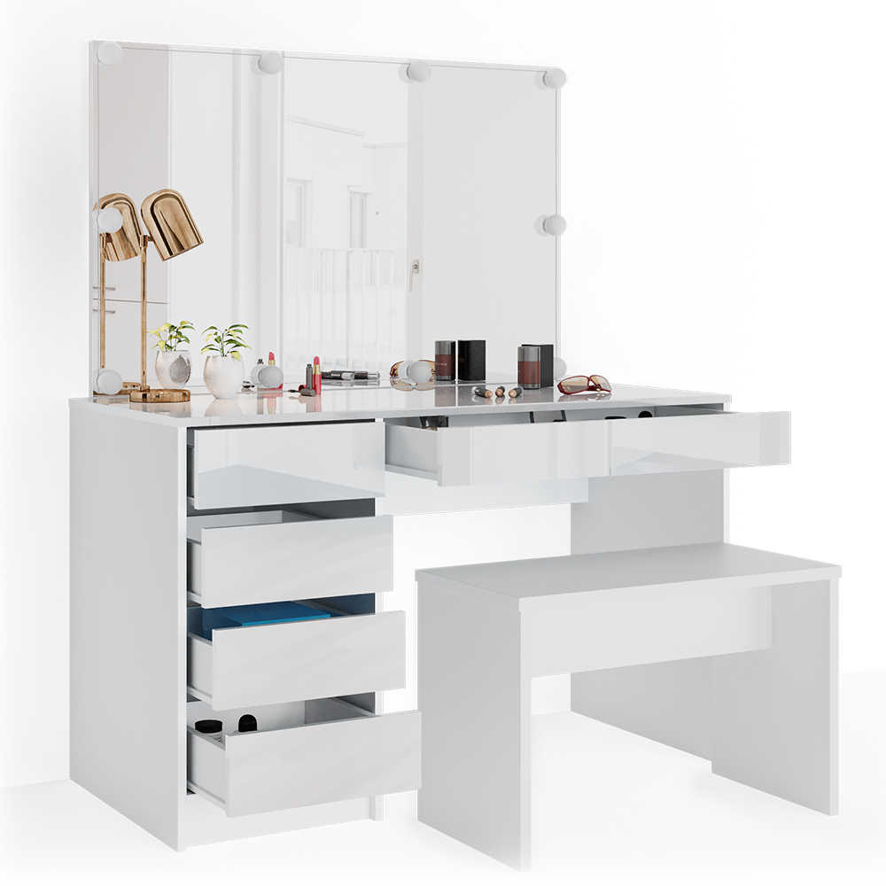 Dressing table "Sherry" white high gloss with bench and LED lights Vicco