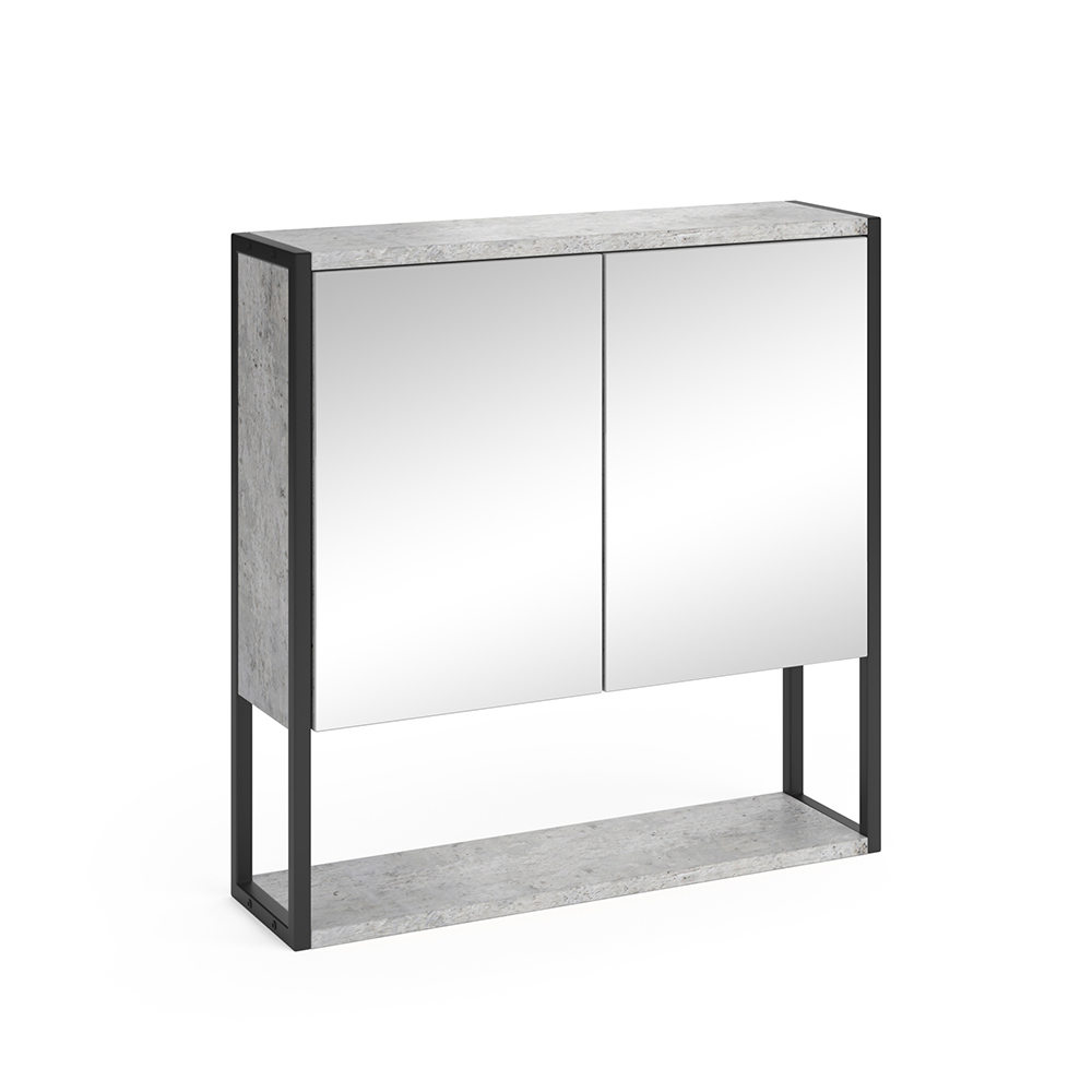 Kopalniška omarica z ogledalom "Fyrk", Beton/Črna, 60 x 60 cm, Vicco