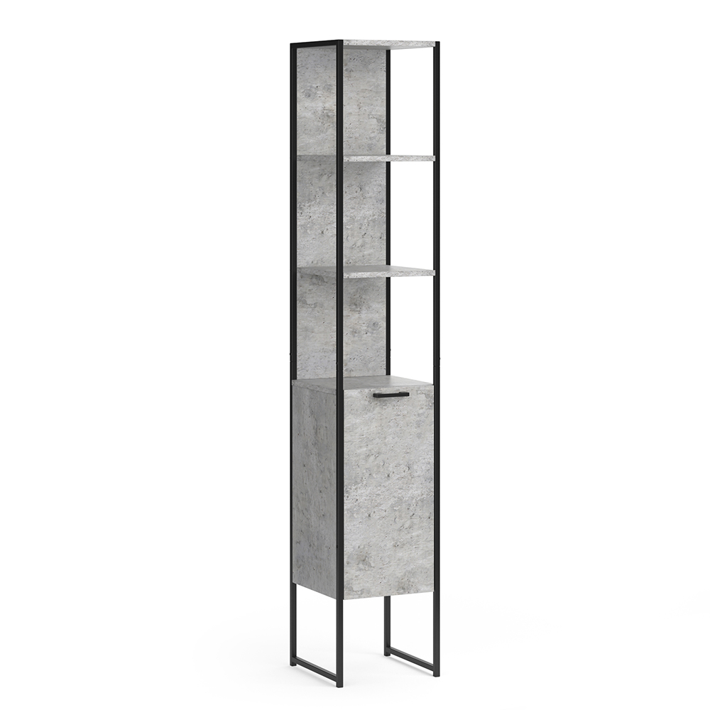 meuble de rangement de salle de bain "Fyrk", Béton/Noir, 33 x 185 cm, Vicco