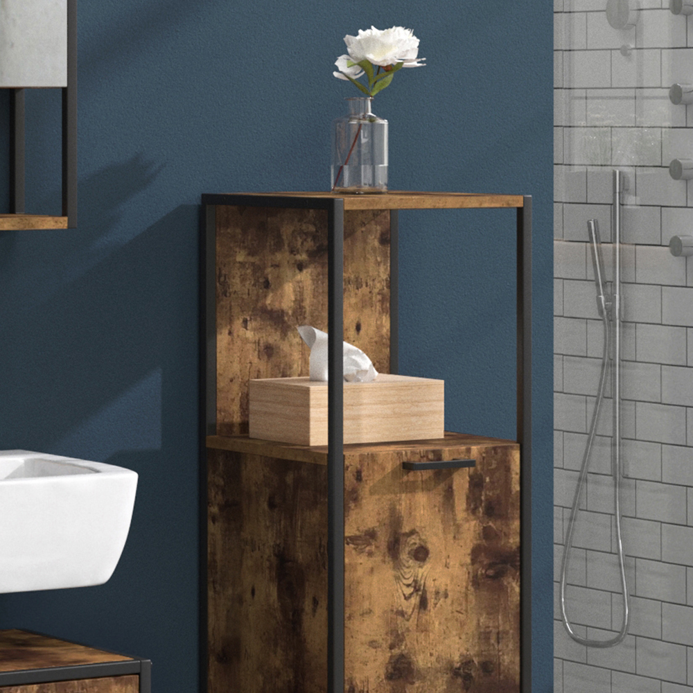 meuble de rangement de salle de bain "Fyrk", Chêne rustique/Noir, 33 x 120.4 cm, Vicco