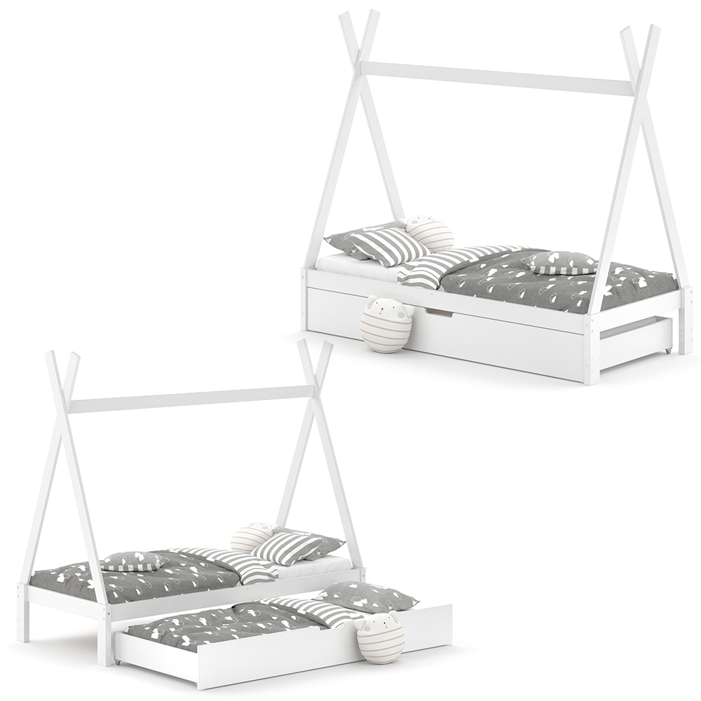 Tipi-Bett "Tipi" Weiß 90x200 cm Hoch, mit Gästebett Vitalispa