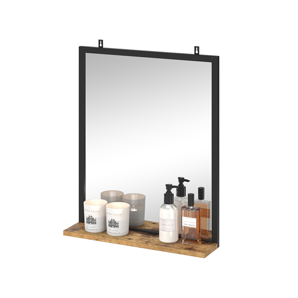 Badezimmerspiegel "Fyrk" Eiche rustikal/Schwarz 50 x 60 cm Vicco