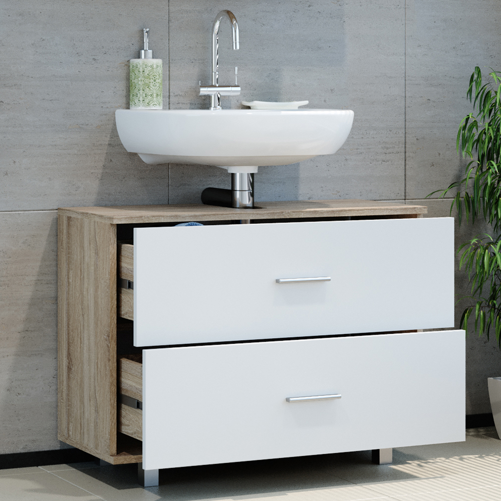 meuble sous vasque simple "Ilias", Sonoma/Blanc, 80 x 60.8 cm, Vicco