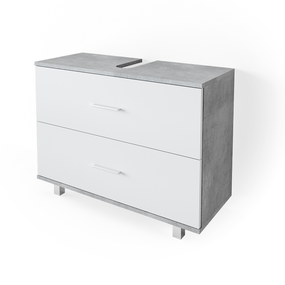 Meuble Sous Vasque Vicco Perry - 60x55,6x31,1 Cm - Béton Mat Et Blanc - Avec étagères, Rangement Salle De Bain - 2