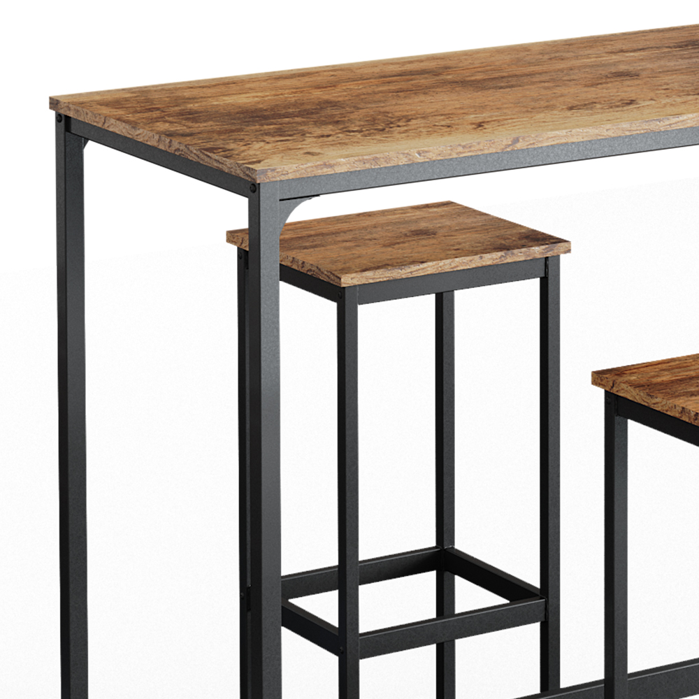 Set de table de bar "Fyrk", Chêne rustique/Noir, 120 x 50 cm avec 2 tabourets de bar, Vicco
