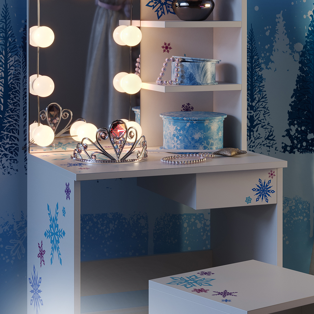 Kinderschminktisch "Schneeflocke“ Weiß mit Bank und LED-Beleuchtung Vicco