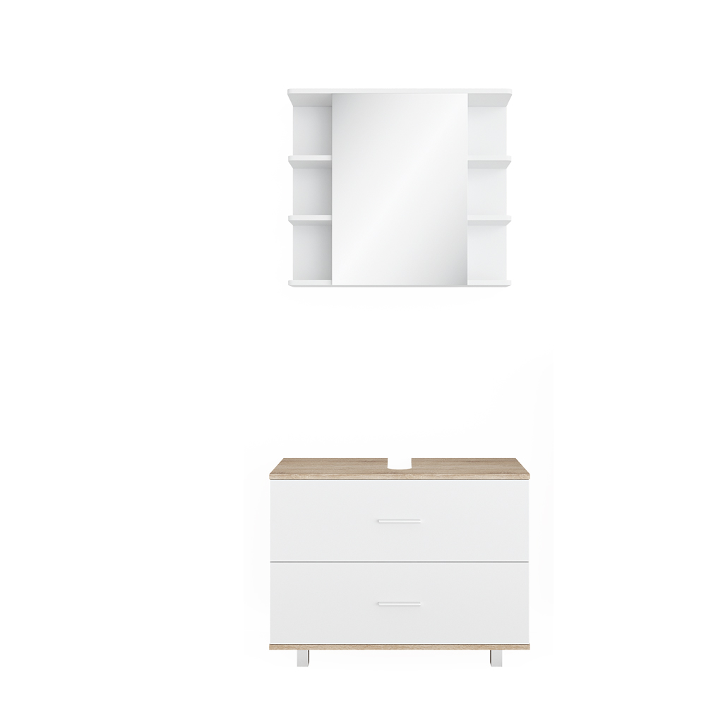 Badmöbel Set "Ilias" Sonoma/Weiß 2 Teile, Unterschrank 80 cm Vicco
