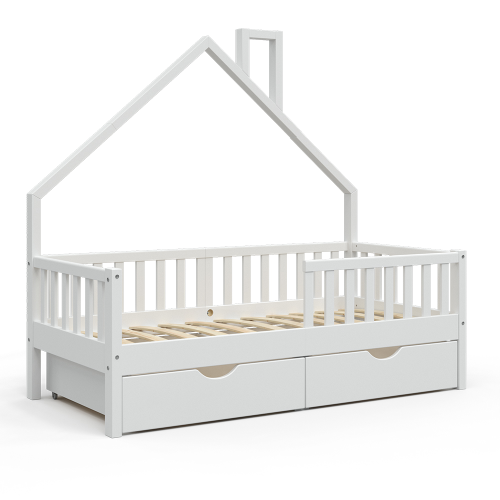 Letto A Casetta Bambini In Legno Massello 80x160 Cm - Con Cassetti E Protezione Anticaduta - Foto 2