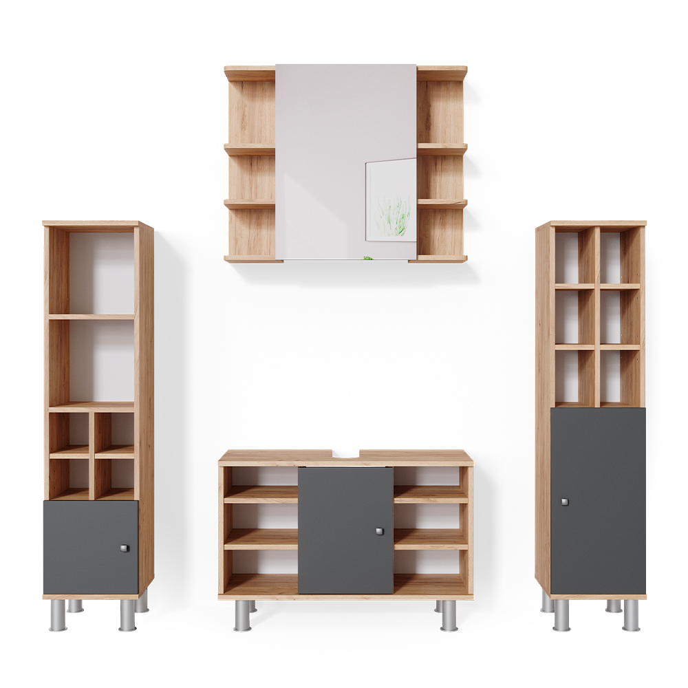 Vicco Ensemble de meubles de salle de bain Didi, Blanc/Artisan, 2 pièces, meuble bas 60 cm | Leroy Merlin
