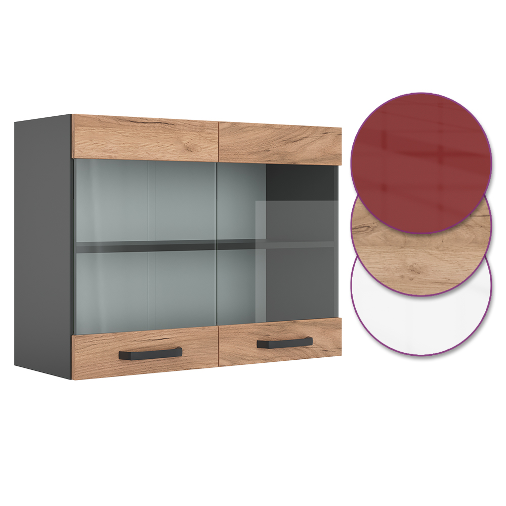 Küchenschrank Glas "R-Line" Goldkraft Eiche/Anthrazit 80 cm Vicco