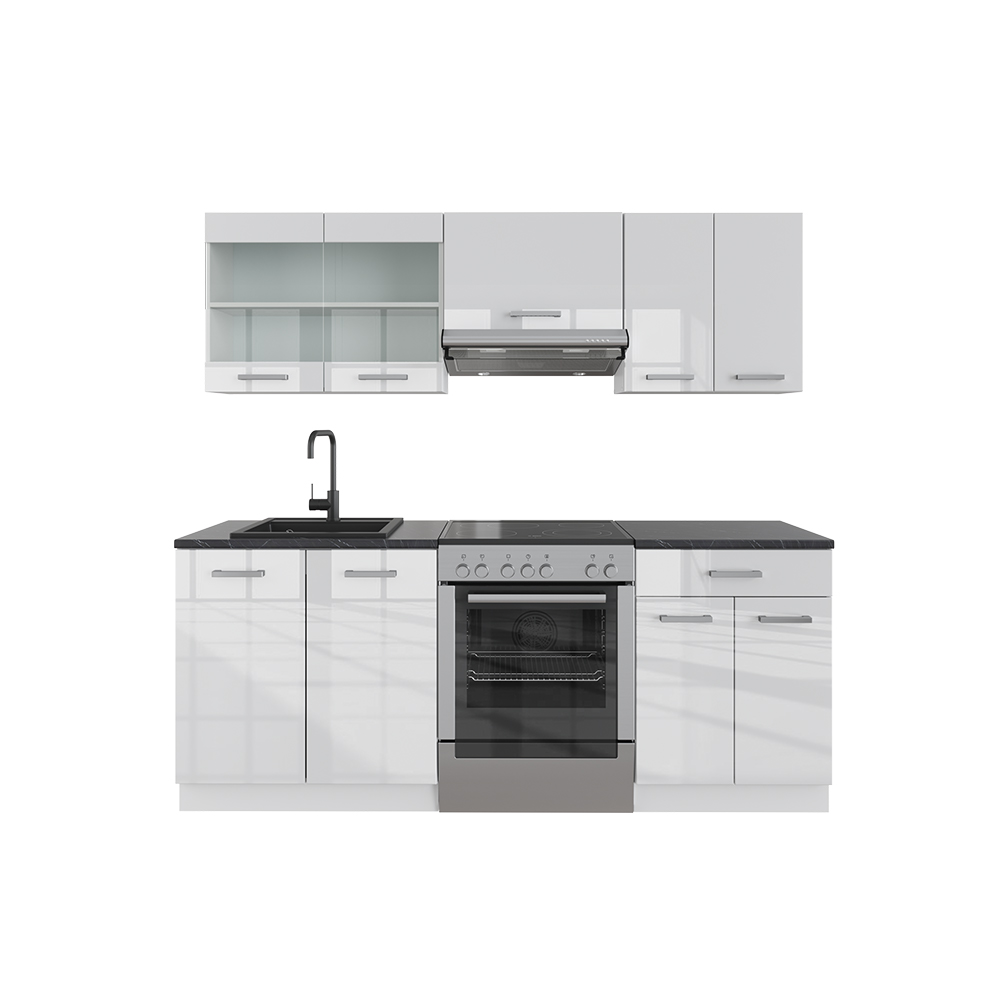 Küchenzeile "R-Line" Weiß Hochglanz/Weiß 200 cm ohne Arbeitsplatte Vicco