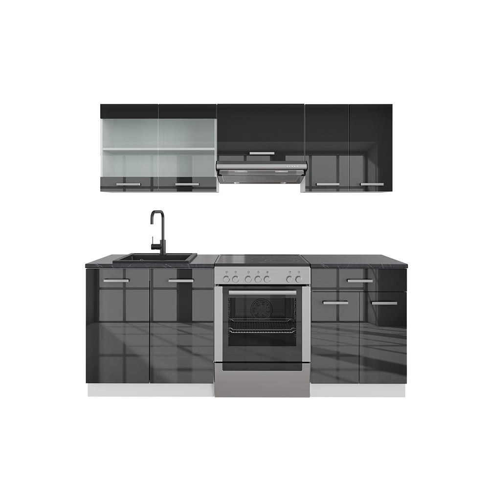 Küchenzeile "R-Line" Anthrazit Hochglanz/Weiß 200 cm ohne Arbeitsplatte Vicco