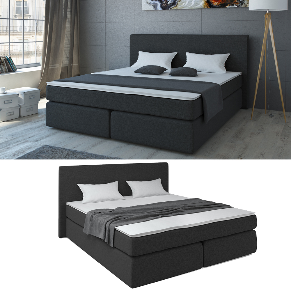 Box spring postelja , Črna, 200 x 200 cm z osvetlitvijo LED, Vitalispa