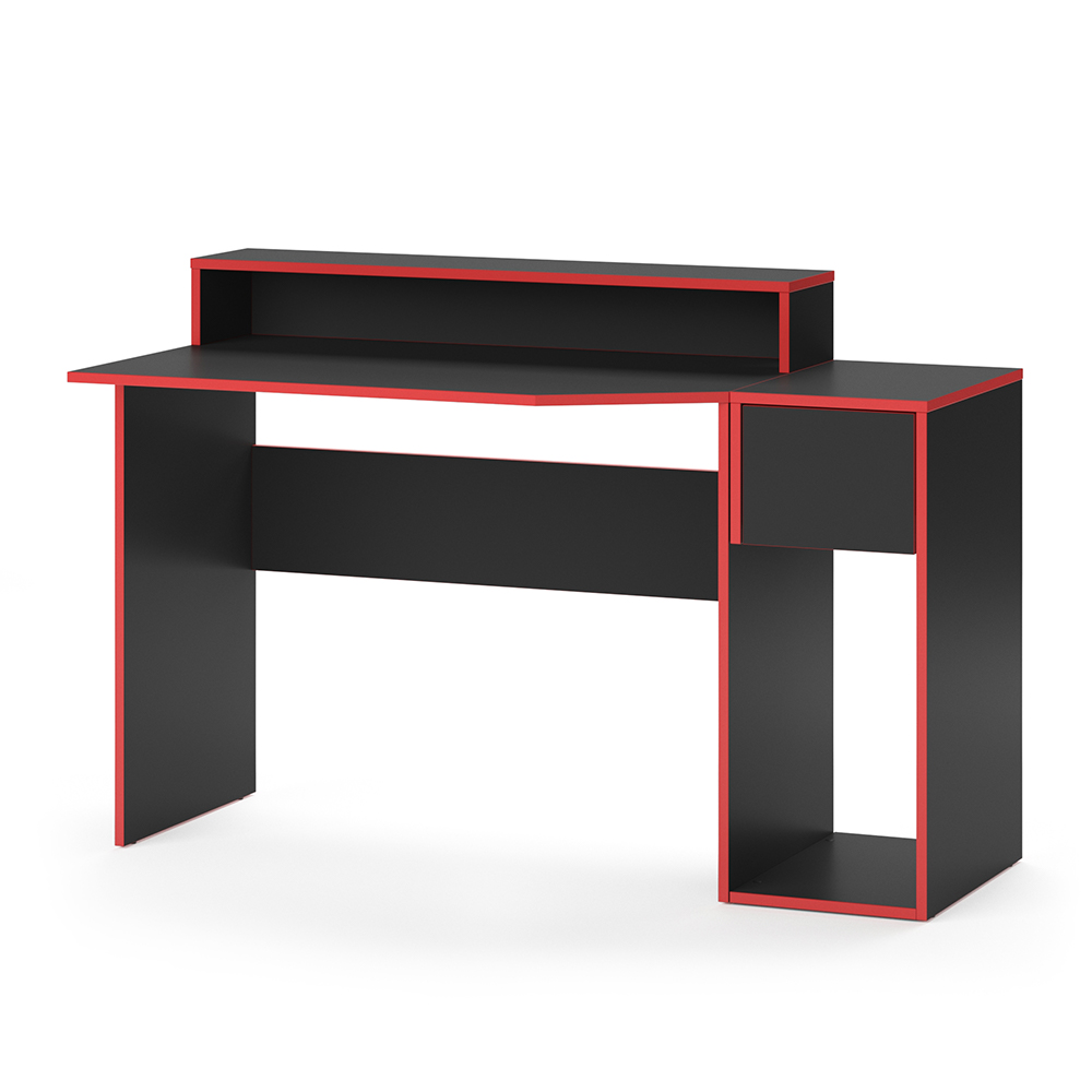 Igralna miza "Kron", Rdeča/Črna, 130 x 60 cm z omarico, Vicco