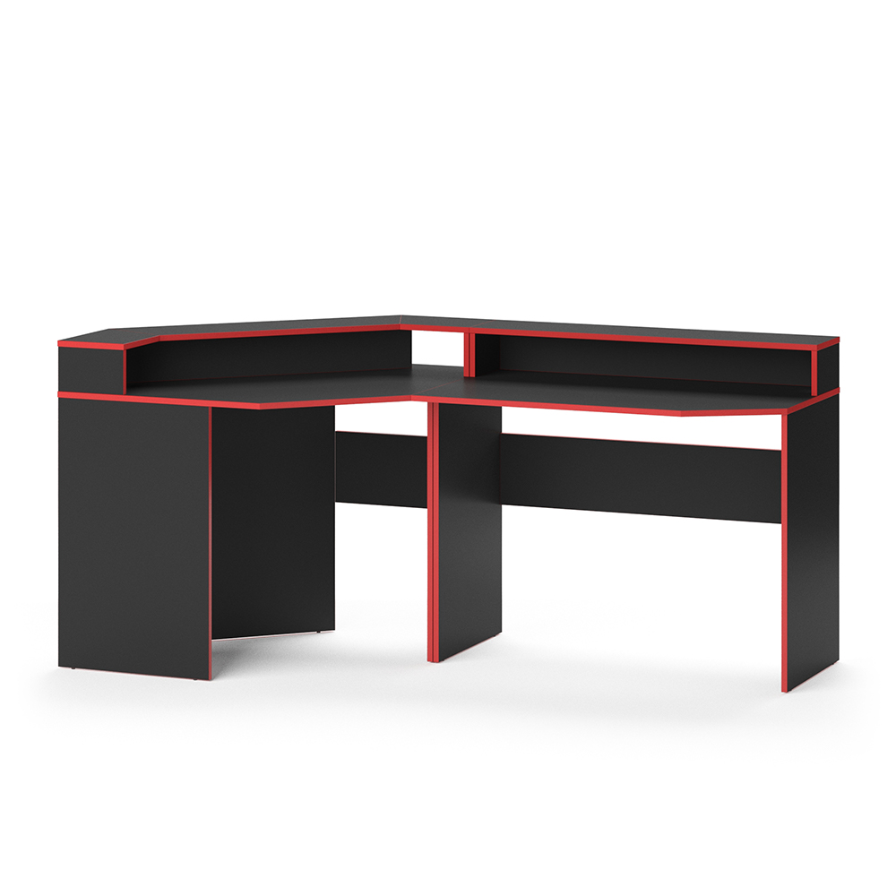 Igralna miza "Kron", Rdeča/Črna, 190 x 90 cm Kotna oblika, Vicco