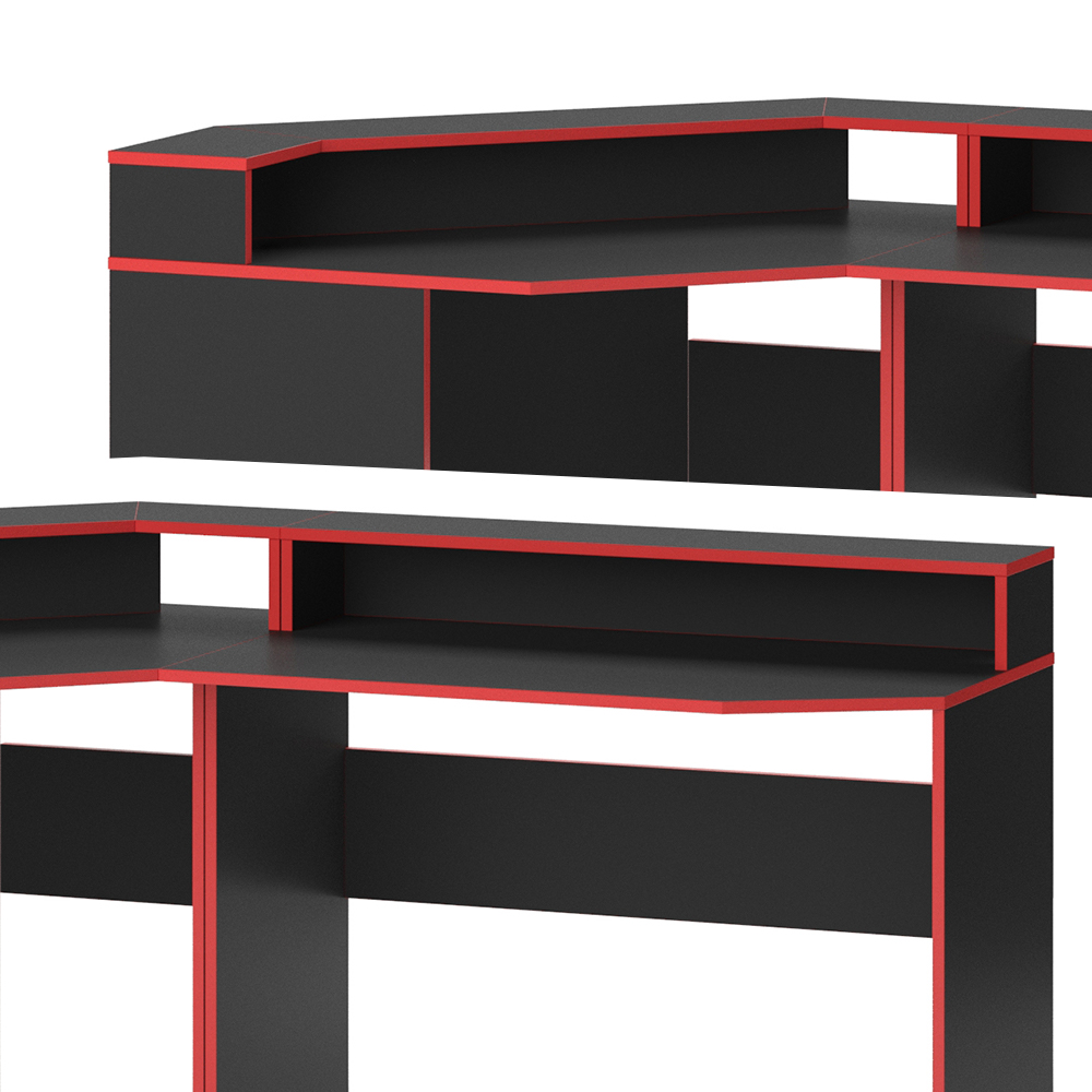 Igralna miza "Kron", Rdeča/Črna, 190 x 90 cm Kotna oblika, Vicco