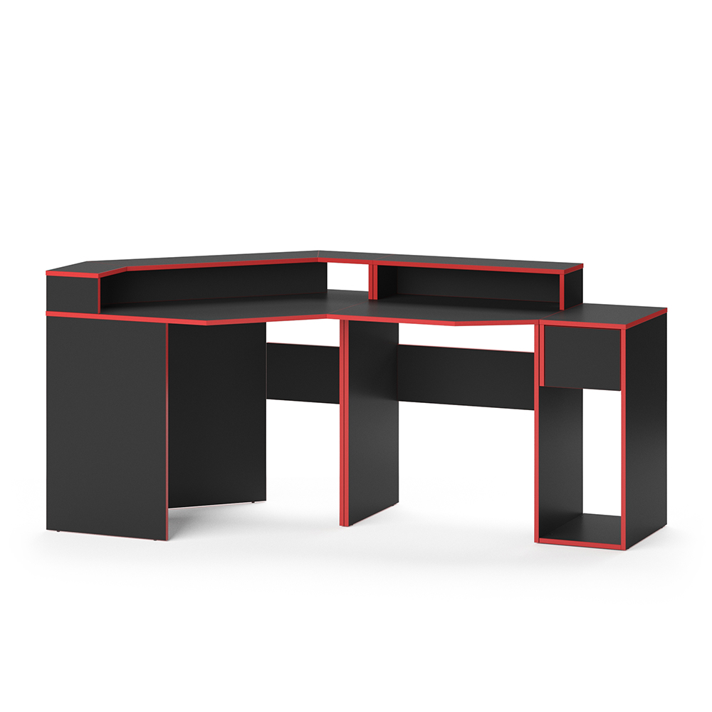 Igralna miza "Kron", Rdeča/Črna, 220 x 90 cm Kotna oblika, Vicco