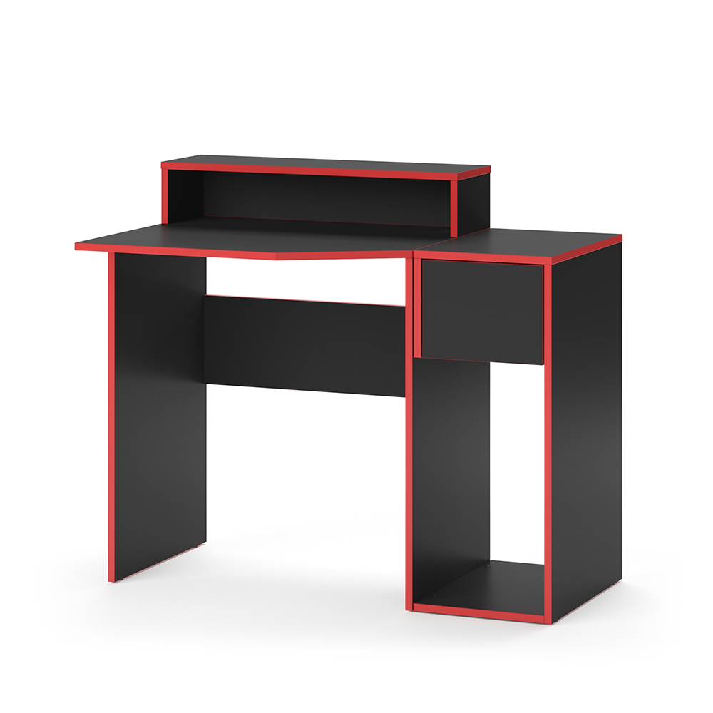 Igralna miza "Kron", Rdeča/Črna, 100 x 60 cm z omarico, Vicco