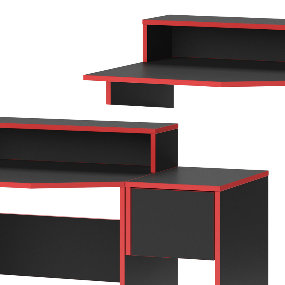 Igralna miza "Kron", Rdeča/Črna, 100 x 60 cm z omarico, Vicco