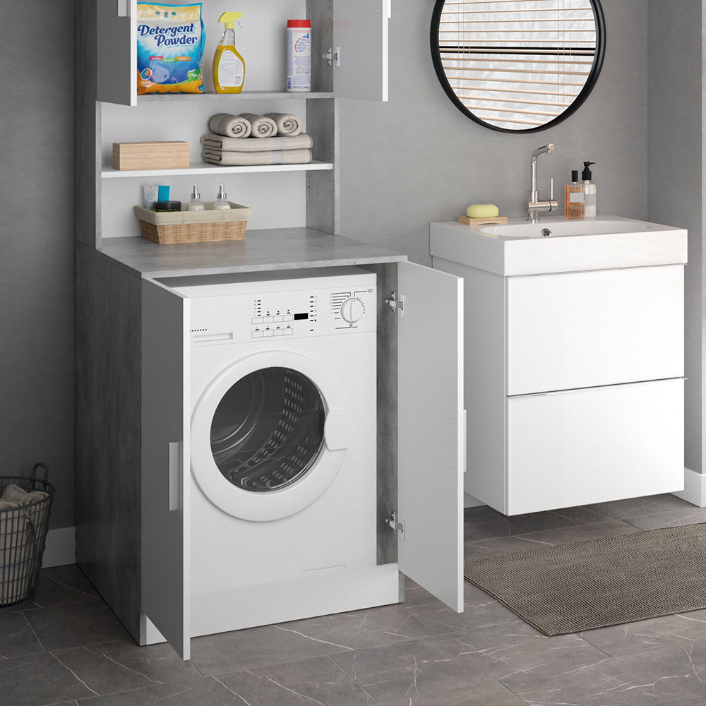 armoire machine à laver "Liana", Béton/Blanc, 70.5 x 190.5 cm, Vicco