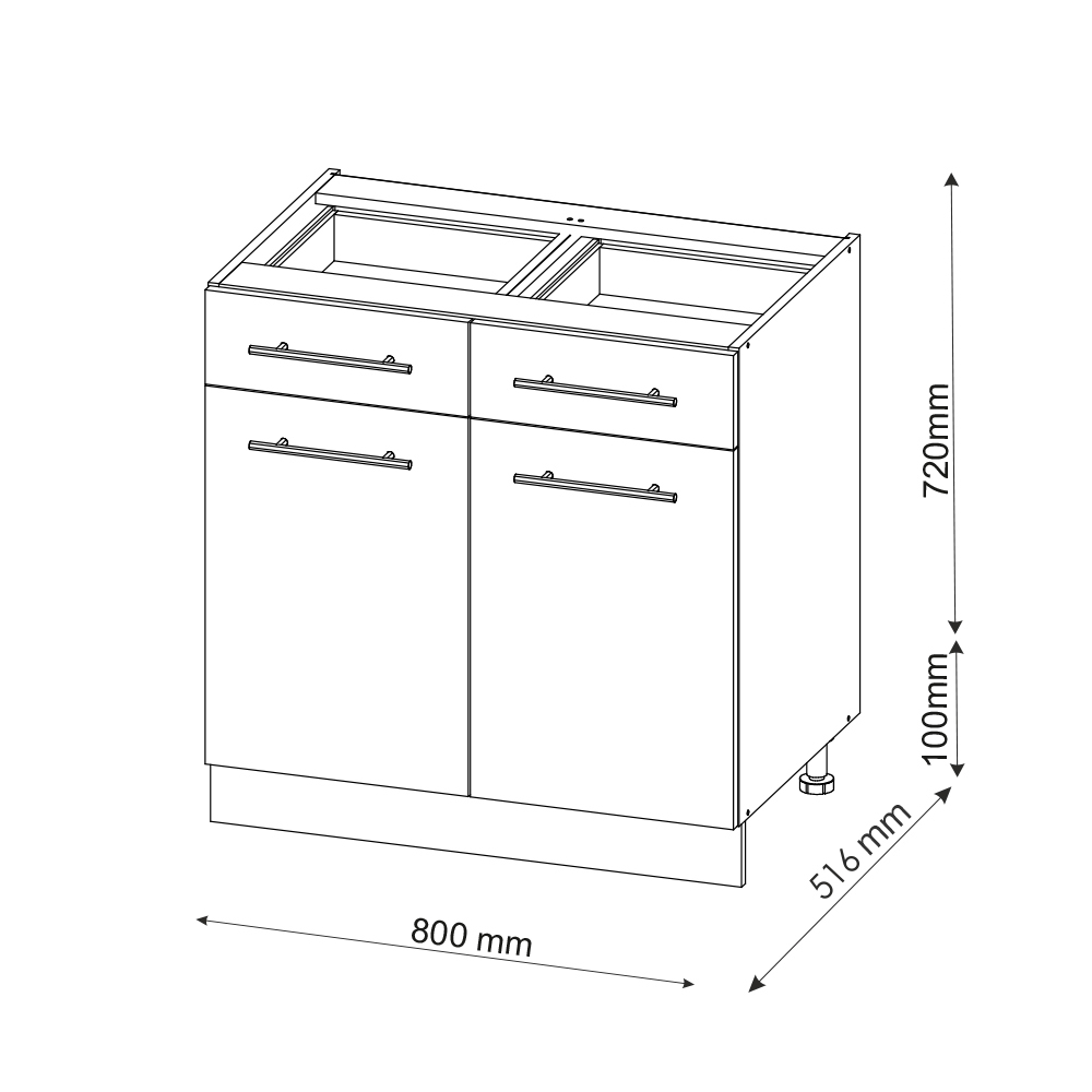 Küchenunterschrank "Fame-Line" Anthrazit/Weiß 80 cm ohne Arbeitsplatte Vicco