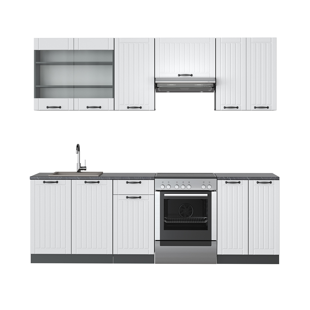Test de la cuisine en angle R-Line Vicco : design béton/noir et blanc