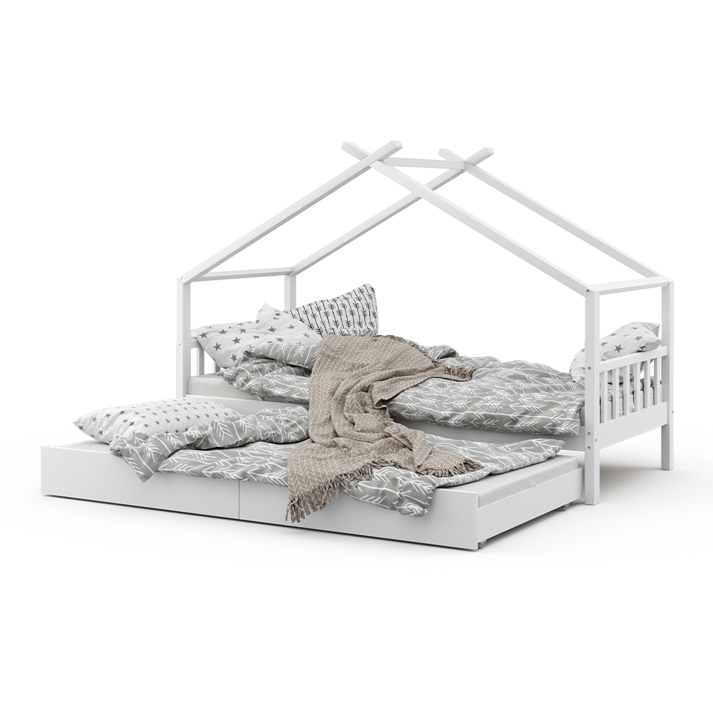 Hausbett "Design" Weiß 90x200 cm mit Gästebett Vitalispa
