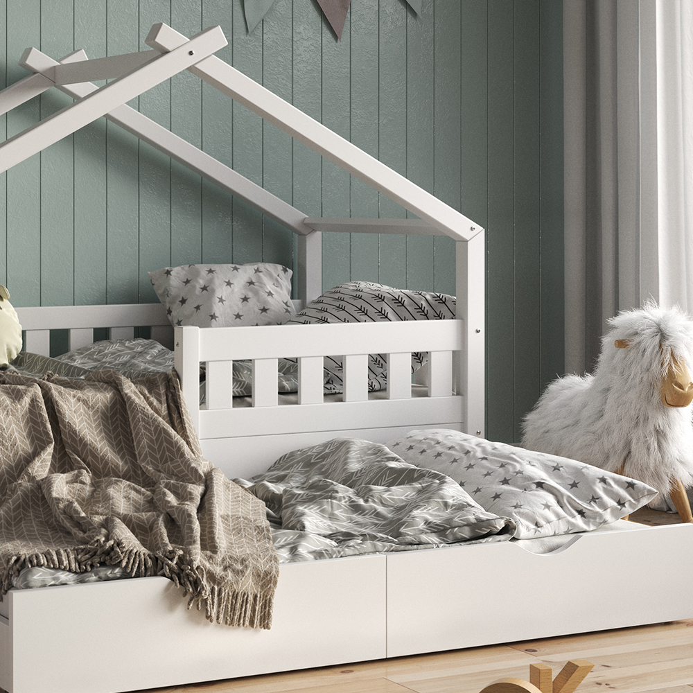 lit cabane "Design", Blanc, 167.6 x 87.6 cm avec lit d'appoint, Vitalispa