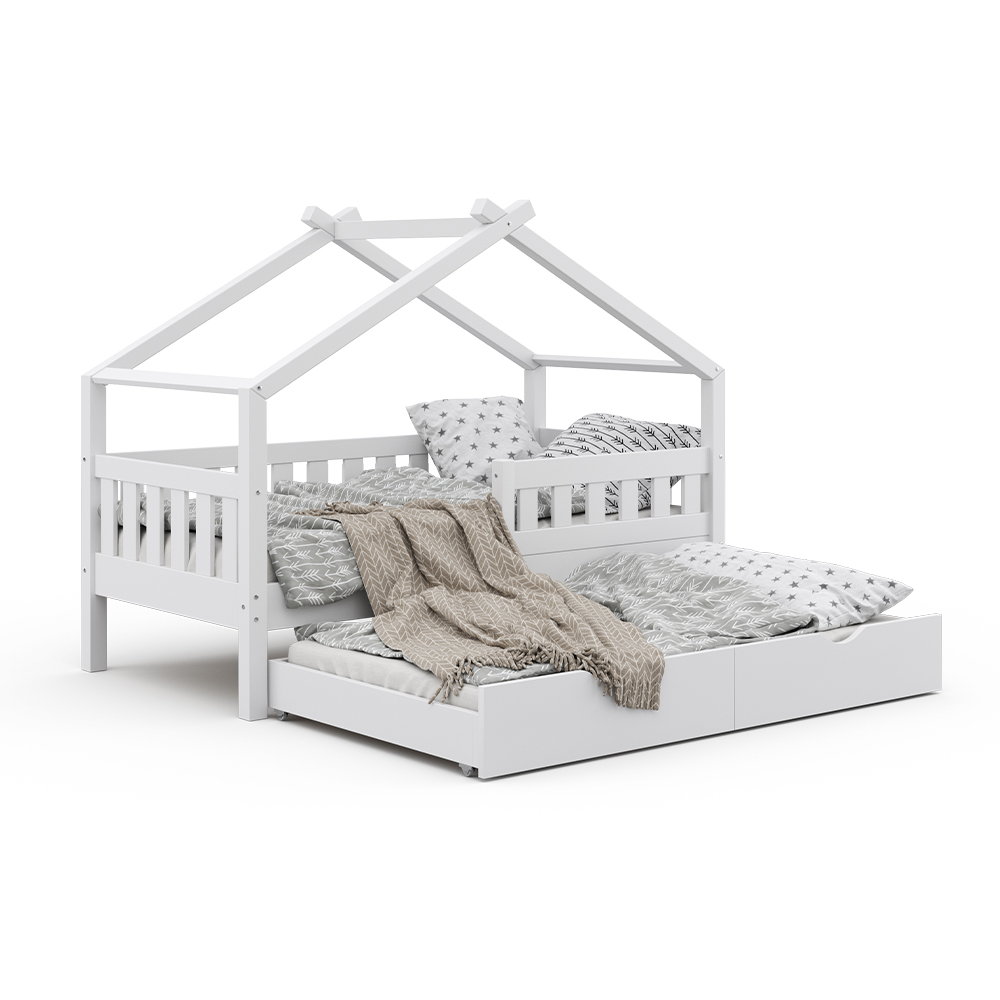 Hausbett "Design" Weiß 80x160 cm mit Gästebett Vitalispa