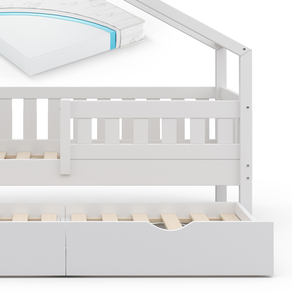 Hausbett "Design" Weiß 80x160 cm mit Gästebett und Matratze Vitalispa