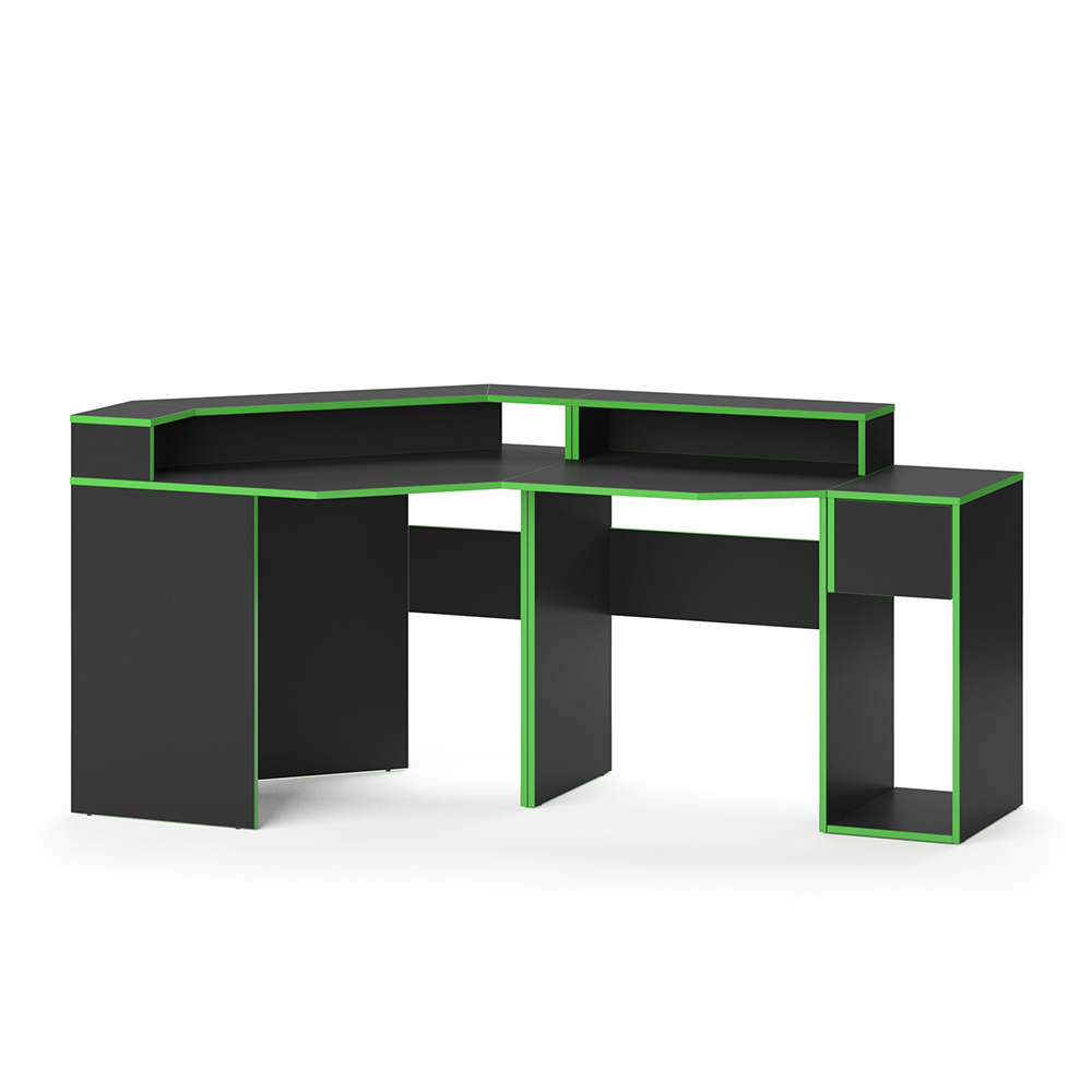 Gaming Tisch "Kron" Grün/Schwarz 220 x 90 cm Eckform Vicco