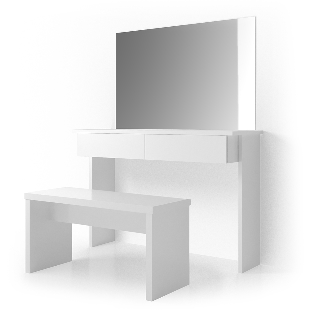 Coiffeuse "Azur" Blanc brillant table avec miroir et banc Vicco
