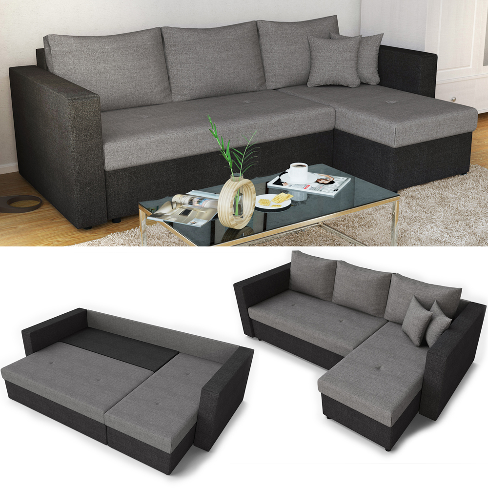 Sofa L Form Schwarz/Grau 224 x 144 cm Vitalispa
