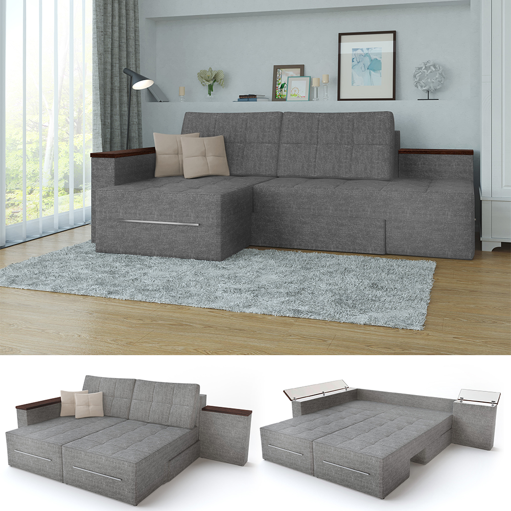 Sofa L Form Grau 160 x 240 cm Rechte Ecke Vitalispa